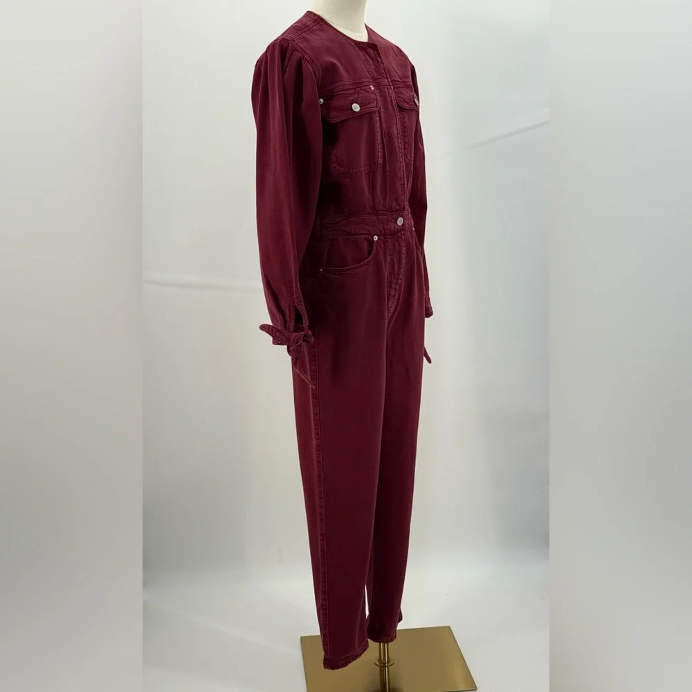 Zara The 80s Devon Burgundy Jumpsuit Long Sleeve Utility Romper Button Front - Picture 7 of 16